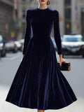 Cordula - Women's Velvet Long-Sleeve A-Line Midi Dress