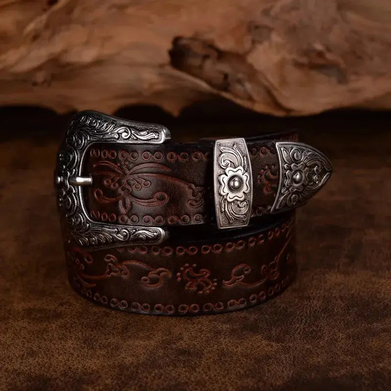 Dalton - Men's Embossed Western Belt with Ornate Buckle