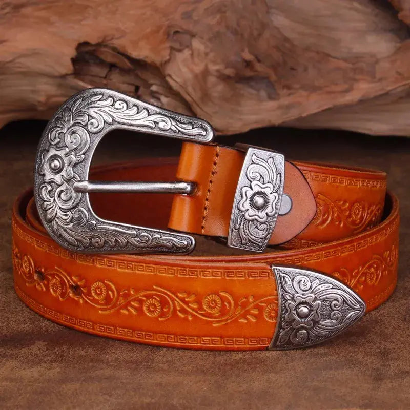Dalton - Men's Embossed Western Belt with Ornate Buckle