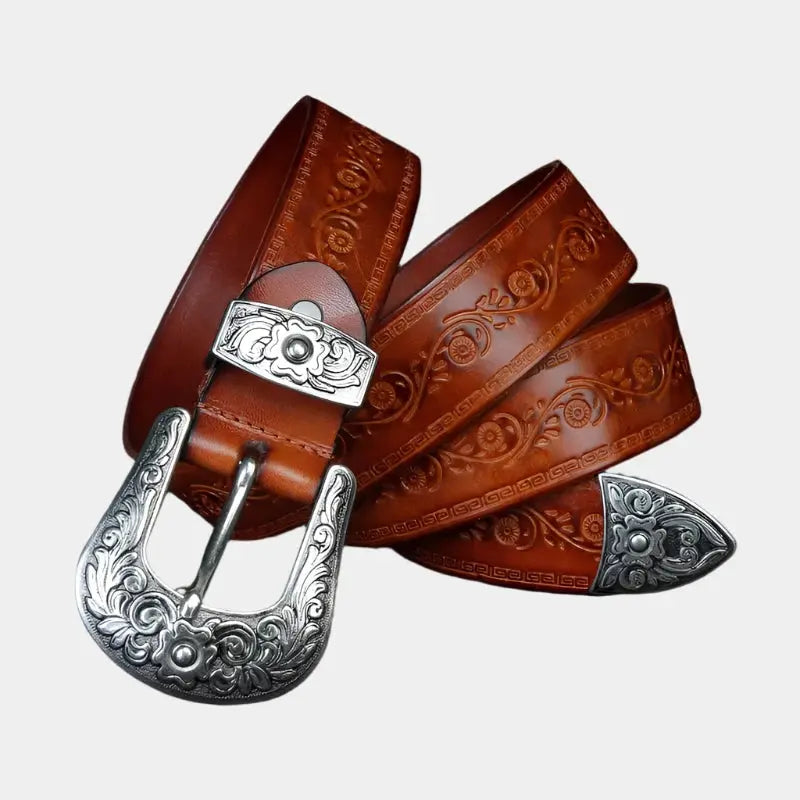 Dalton - Men's Embossed Western Belt with Ornate Buckle