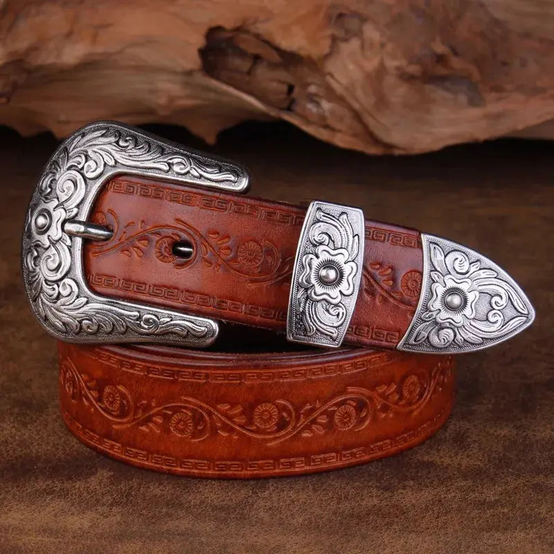 Dalton - Men's Embossed Western Belt with Ornate Buckle