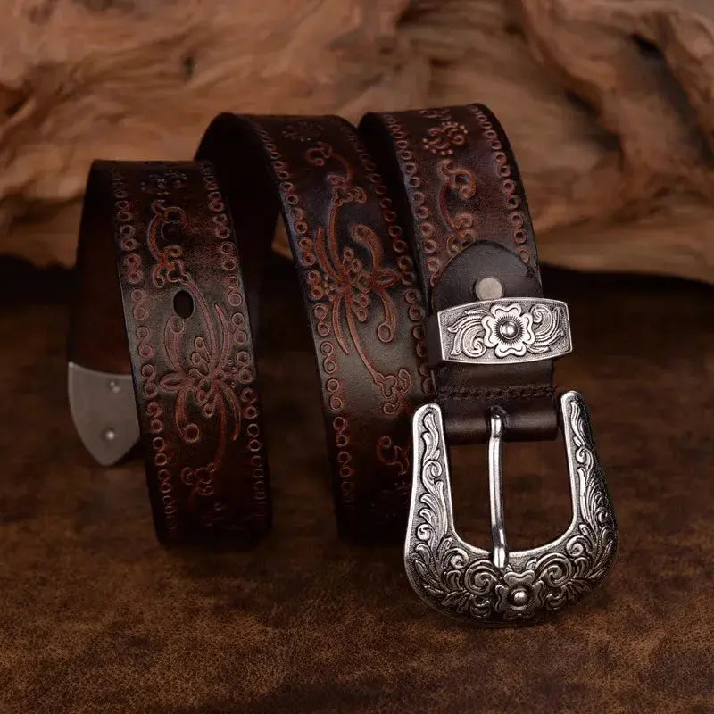 Dalton - Men's Embossed Western Belt with Ornate Buckle