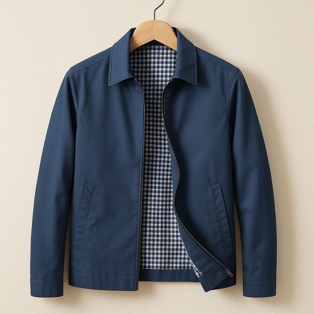 Dawson - Men's Gingham-Lined Zip Jacket with Spread Collar