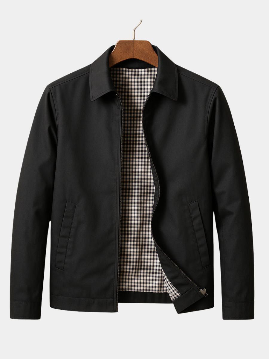 Dawson - Men's Gingham-Lined Zip Jacket with Spread Collar