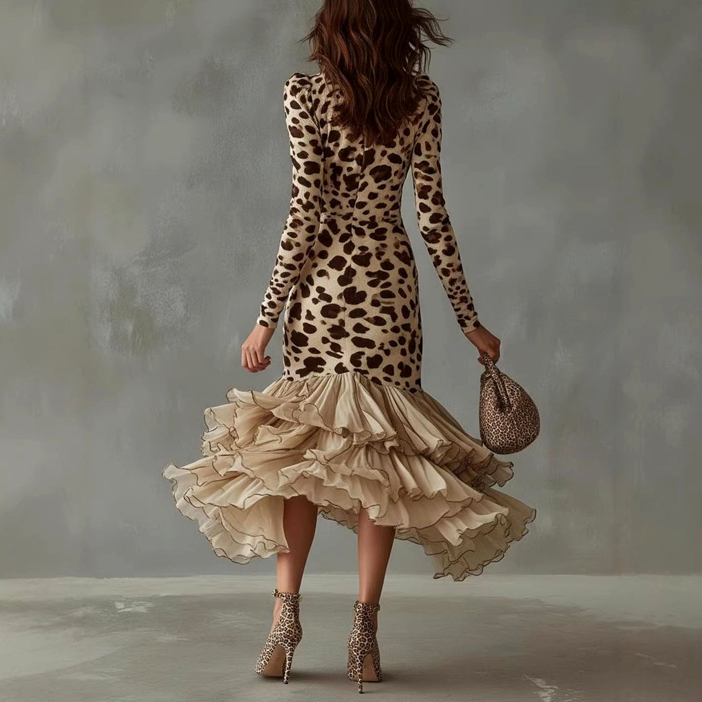 Delaney - Women's Leopard Print Ruffle Midi Dress 4