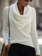 Delphine - Women's Draped Cowl Neck Ribbed Knit Top