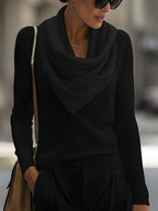 Delphine - Women's Draped Cowl Neck Ribbed Knit Top