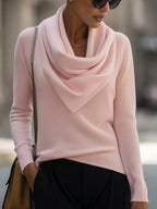Delphine - Women's Draped Cowl Neck Ribbed Knit Top