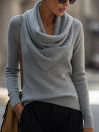 Delphine - Women's Draped Cowl Neck Ribbed Knit Top