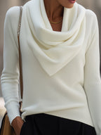Delphine - Women's Draped Cowl Neck Ribbed Knit Top