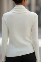 Delphine - Women's Draped Cowl Neck Ribbed Knit Top
