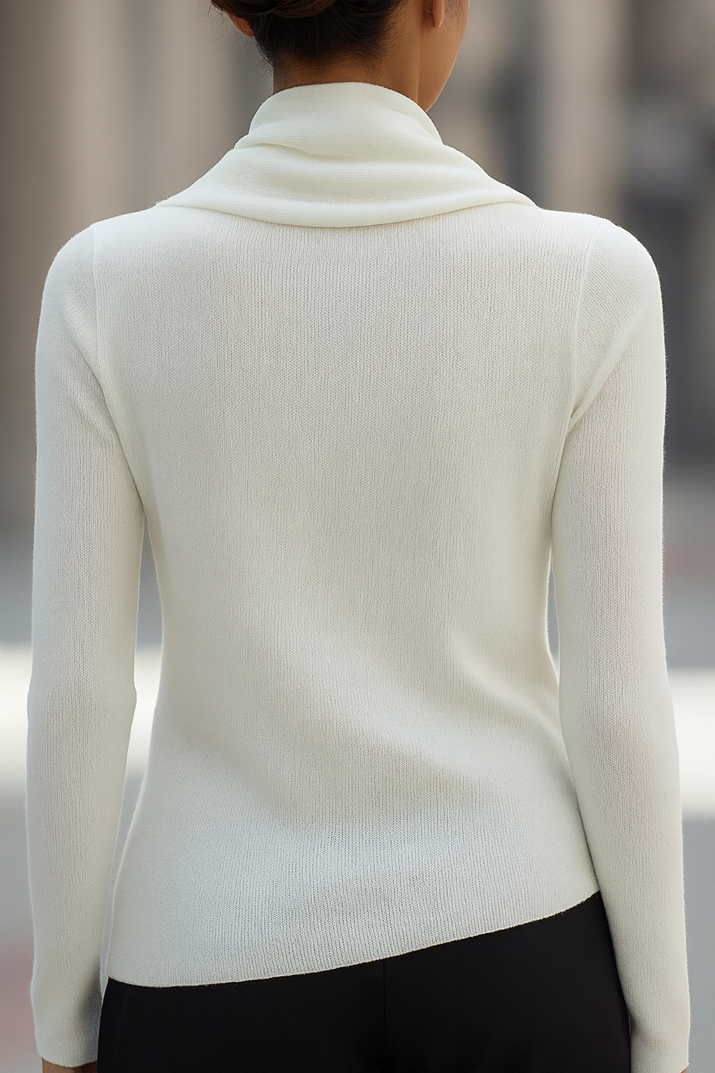 Delphine - Women's Draped Cowl Neck Ribbed Knit Top
