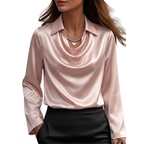 Dionne - Women's Satin Cowl-Neck Blouse with Long Sleeves