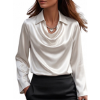 Dionne - Women's Satin Cowl-Neck Blouse with Long Sleeves