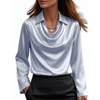 Dionne - Women's Satin Cowl-Neck Blouse with Long Sleeves