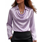 Dionne - Women's Satin Cowl-Neck Blouse with Long Sleeves