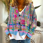 Dorothea - Women's Button-Front Floral Cardigan with Oversized Fit