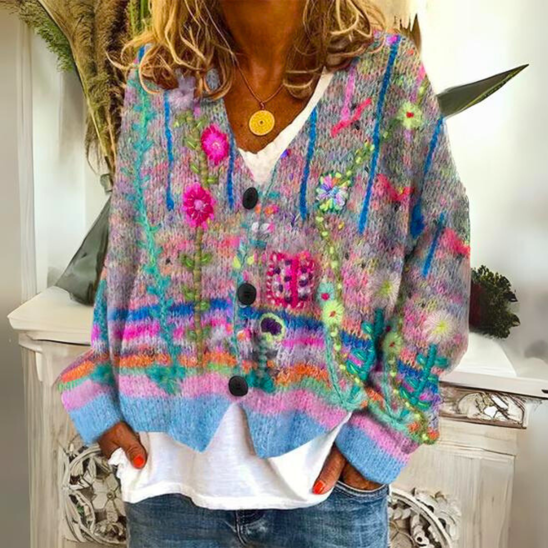 Dorothea - Women's Button-Front Floral Cardigan with Oversized Fit