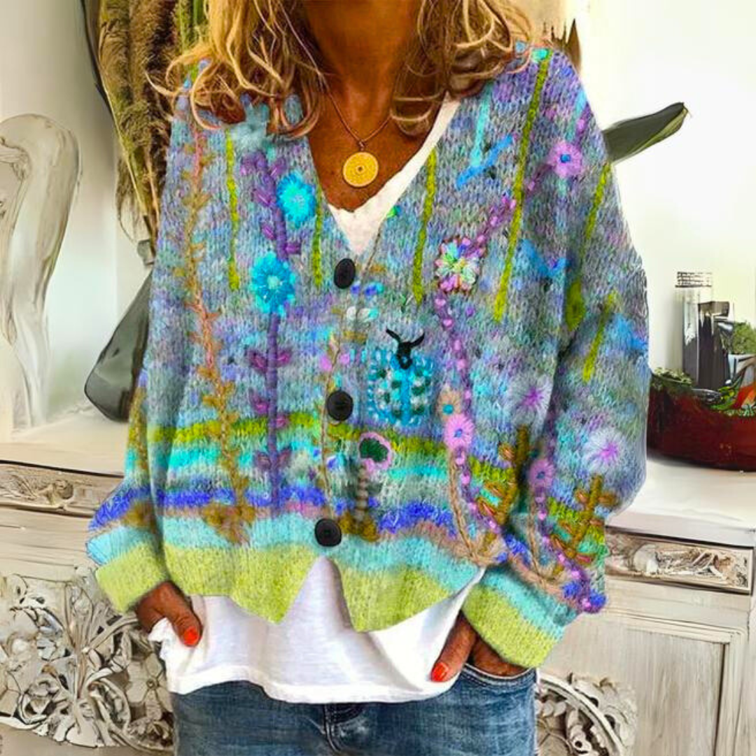 Dorothea - Women's Button-Front Floral Cardigan with Oversized Fit