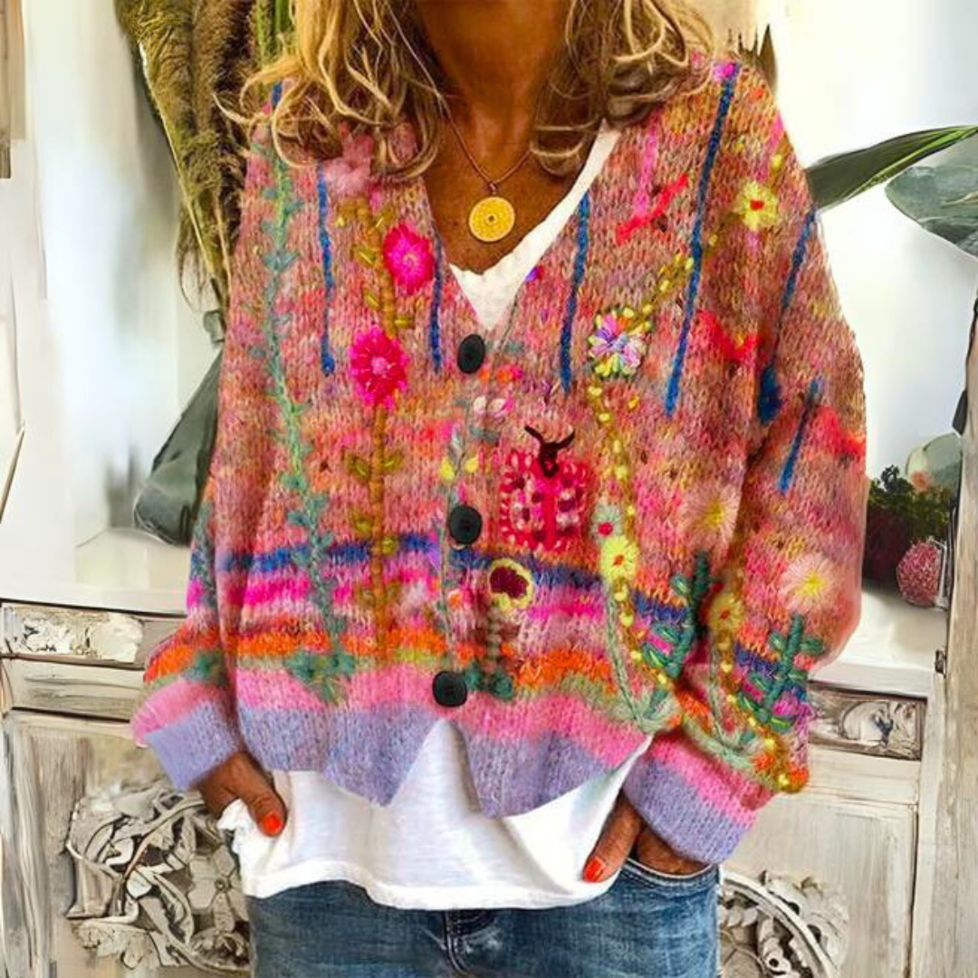 Dorothea - Women's Button-Front Floral Cardigan with Oversized Fit