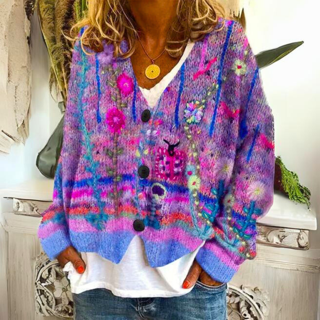 Dorothea - Women's Button-Front Floral Cardigan with Oversized Fit