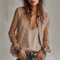 Edda - Women's Floral Embroidered Bell Sleeve Sheer Cardigan 1