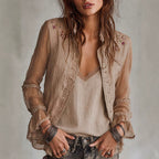 Edda - Women's Floral Embroidered Bell Sleeve Sheer Cardigan 1
