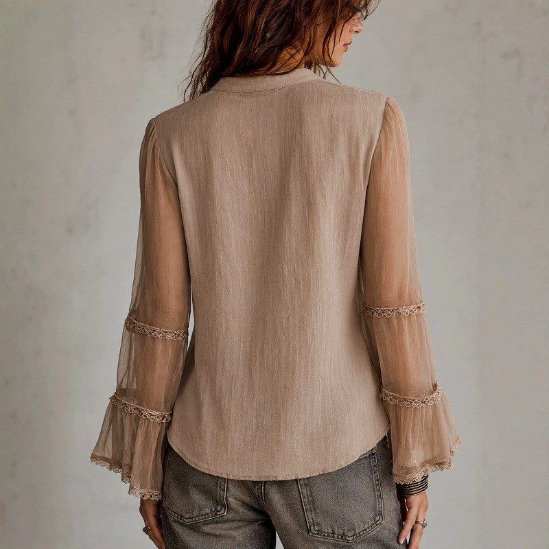 Edda - Women's Floral Embroidered Bell Sleeve Sheer Cardigan 2