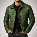 Eithan - Men's Button-Front Leather Jacket with Chest Pockets