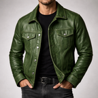 Eithan - Men's Button-Front Leather Jacket with Chest Pockets