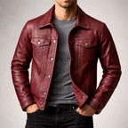 Eithan - Men's Button-Front Leather Jacket with Chest Pockets