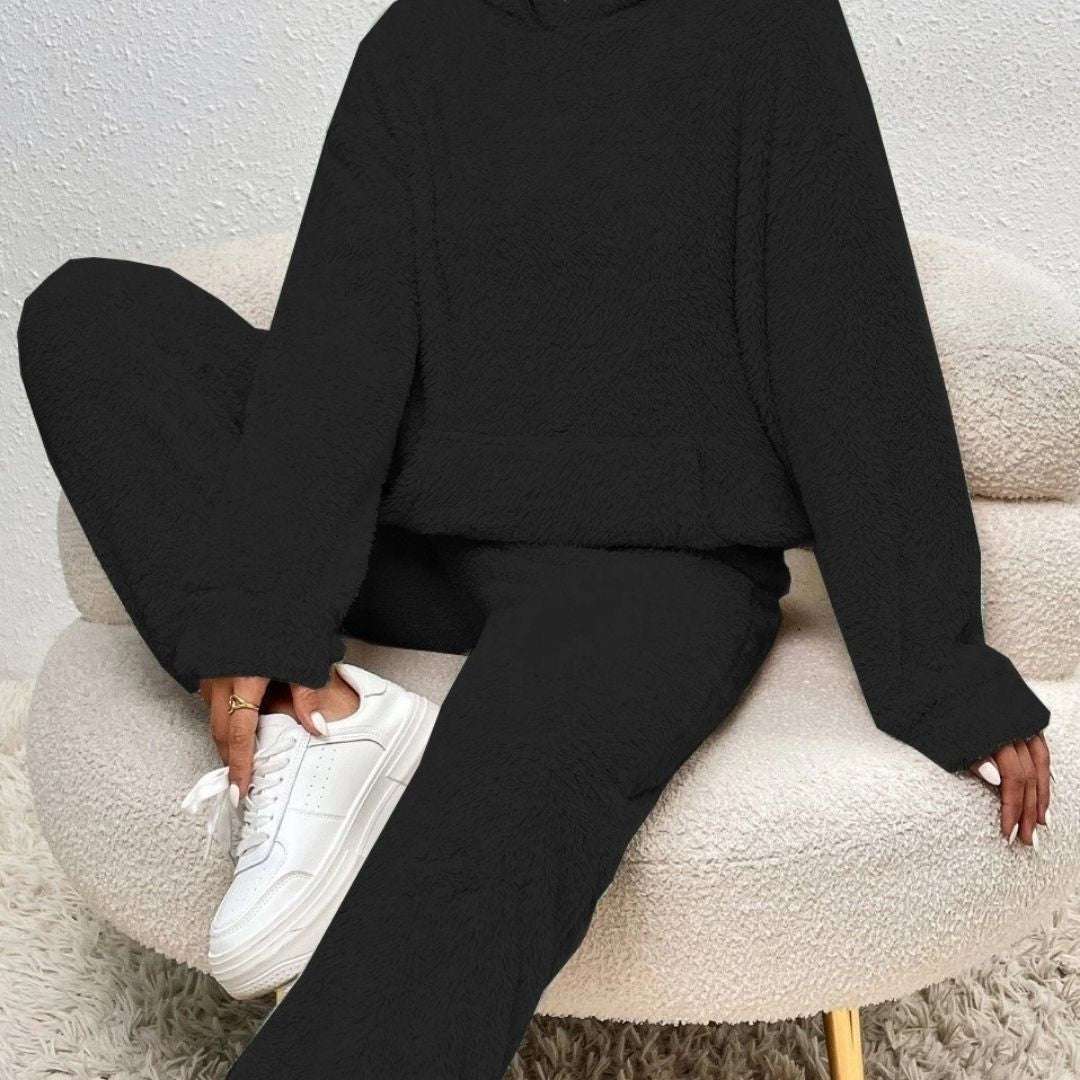 Elena - Women's Boucle Drawstring Hoodie and Tapered Jogger Set