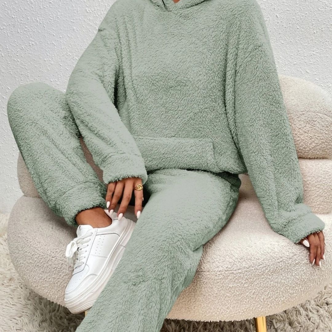 Elena - Women's Boucle Drawstring Hoodie and Tapered Jogger Set