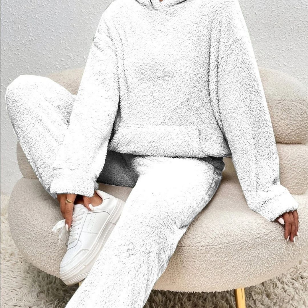 Elena - Women's Boucle Drawstring Hoodie and Tapered Jogger Set