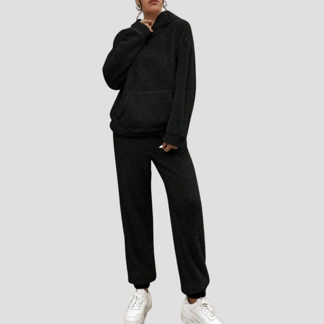 Elena - Women's Boucle Drawstring Hoodie and Tapered Jogger Set