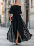 Elena - Women's Off-Shoulder Pleated Maxi Dress 1