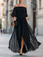 Elena - Women's Off-Shoulder Pleated Maxi Dress 1