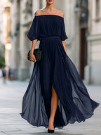 Elena - Women's Off-Shoulder Pleated Maxi Dress 2