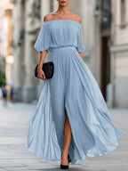 Elena - Women's Off-Shoulder Pleated Maxi Dress 3