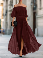 Elena - Women's Off-Shoulder Pleated Maxi Dress 5