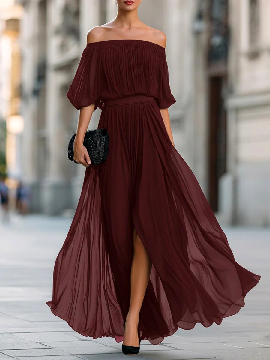 Elena - Women's Off-Shoulder Pleated Maxi Dress 5