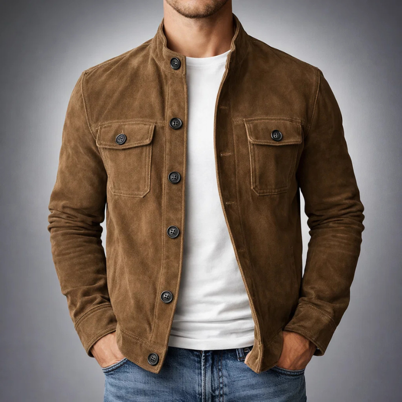 Elijah - Men's Suede Button-Front Jacket