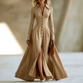Eline - Women's Collared Long Sleeve Shirt Maxi Dress 1