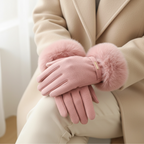 Elise - Women's Faux-Fur Cuff Gloves with Wrist Strap