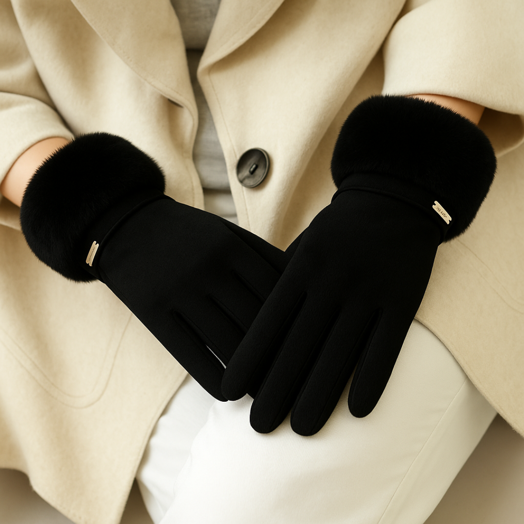 Elise - Women's Faux-Fur Cuff Gloves with Wrist Strap