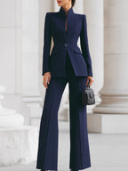 Elizabeth - Women's High-Collar Blazer & Wide-Leg Trousers Set