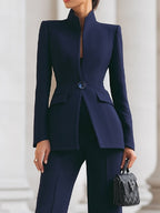 Elizabeth - Women's High-Collar Blazer & Wide-Leg Trousers Set