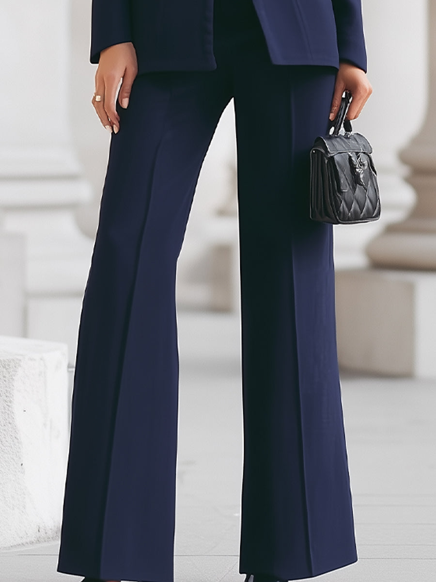 Elizabeth - Women's High-Collar Blazer & Wide-Leg Trousers Set