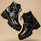 Elsie - Women's Buckle-Strap Lug-Sole Platform Boots