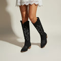 Emma - Women's Embroidered Knee-High Boots with Block Heel
